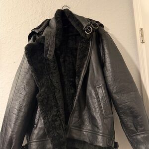 Men's Black Leather Jacket with Fur Lining
